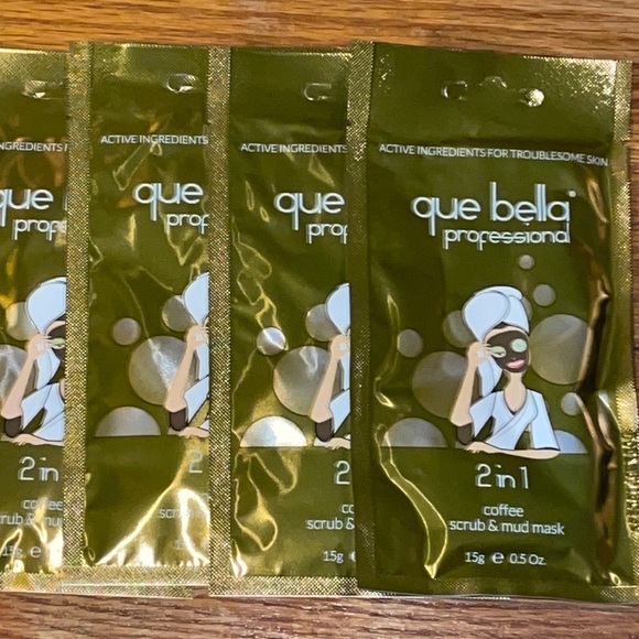 Que Bella Professional 2 in 1 coffee scrub & mud mask pack of 5 - Picture 1 of 3